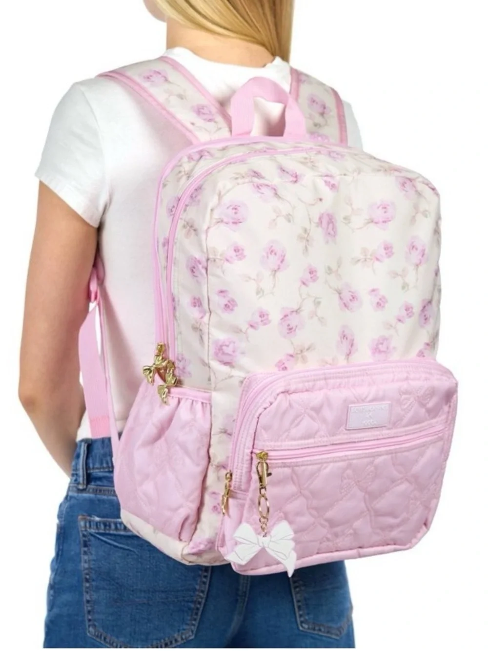 LoveShackFancy x Target Pink Floral Ribbon Rosa Quilted Backpack Sterling Rosa